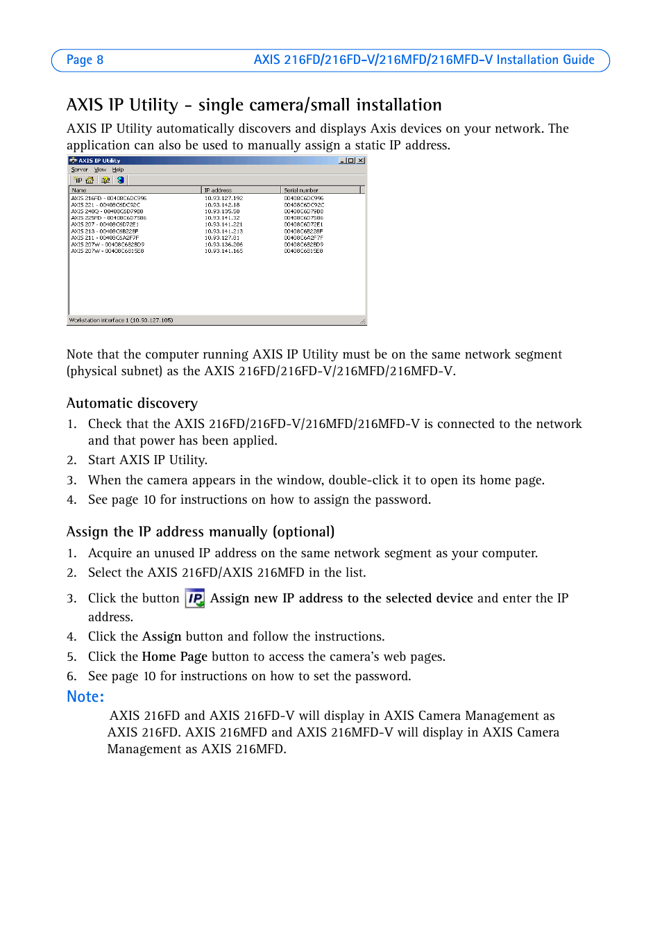 Axis ip utility - single camera/small installation | Axis Communications  Axis 216FD User Manual | Page 8 / 74