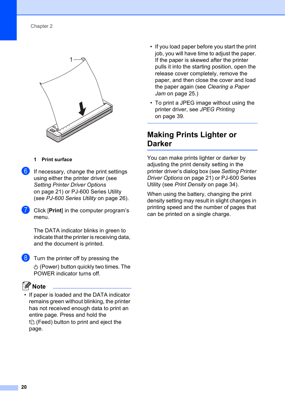 Making prints lighter or darker | Brother Pocket Jet6 PJ-622 User Manual |  Page 24 / 61