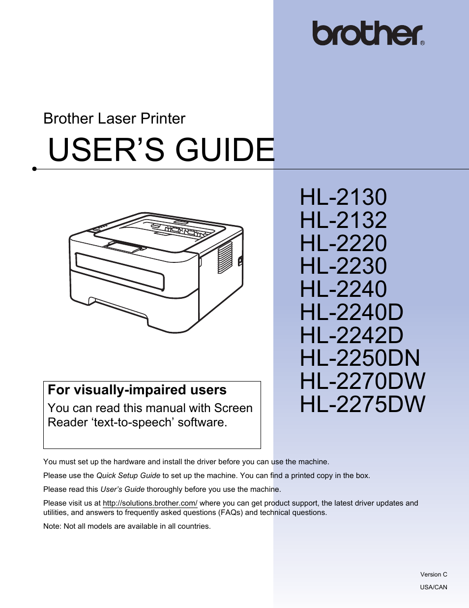 Brother HL 2270DW User Manual | 150 pages | Also for: HL-2275DW, HL 2220, HL  2240D, HL-2230, HL-2240, HL-2130, HL-2132, HL-2242D, HL-2250DN