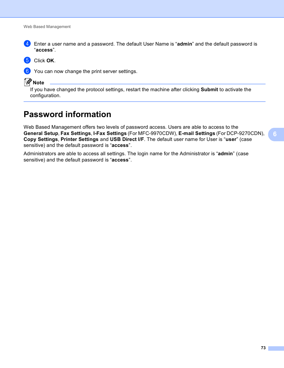 Password information | Brother MFC 9970CDW User Manual | Page 78 / 163