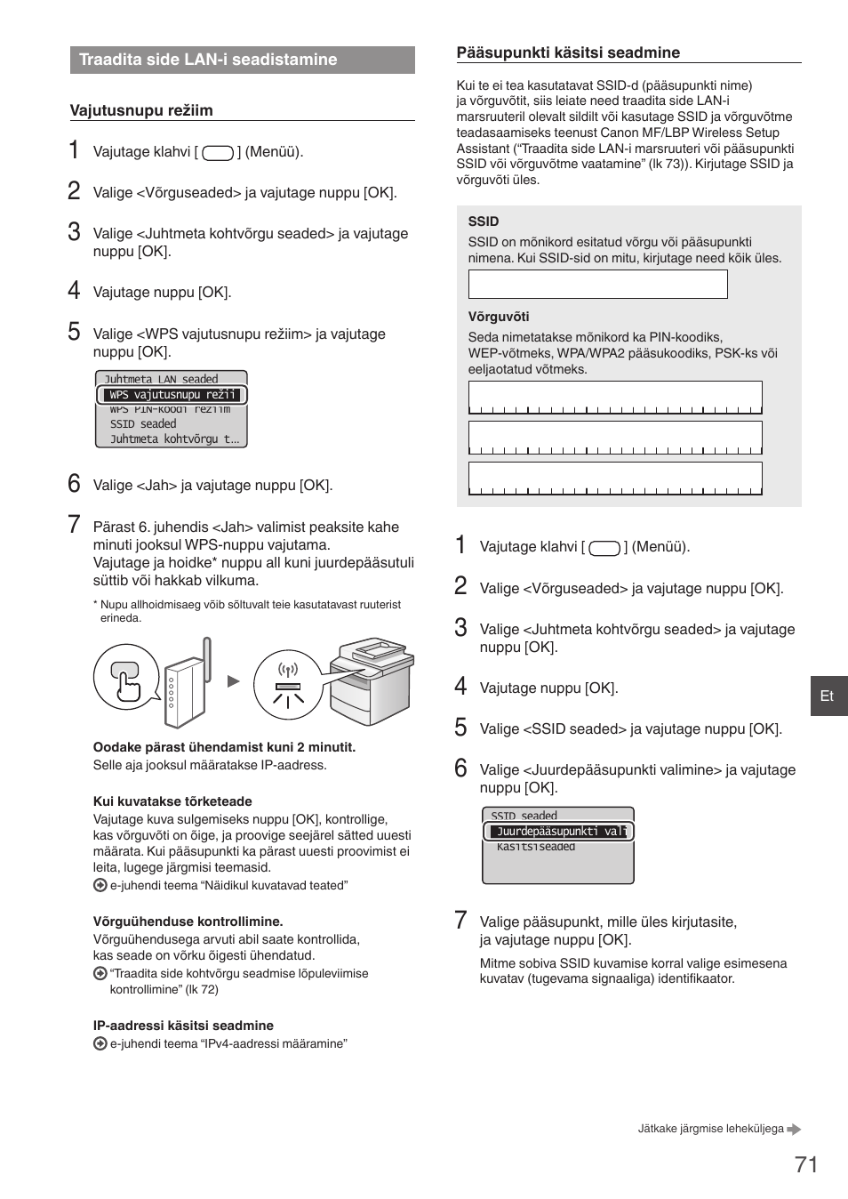 Traadita side lan-i, Seadistamine | Canon i-SENSYS MF4780w User Manual |  Page 71 / 120 | Original mode