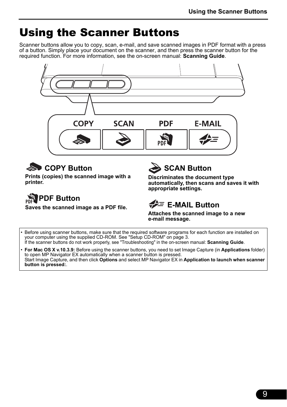 Using the scanner buttons, Copy button, Pdf button | Canon CANOSCAN LIDE  700F User Manual | Page 11 / 19