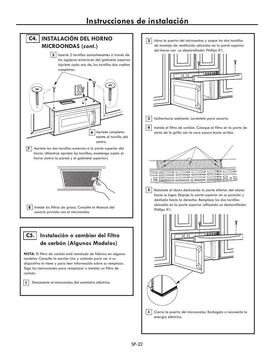Instrucciones de instalación, Instalación del horno microondas (cont.) |  Electrolux EI30BM60MS User Manual | Page 46 / 72 | Original mode