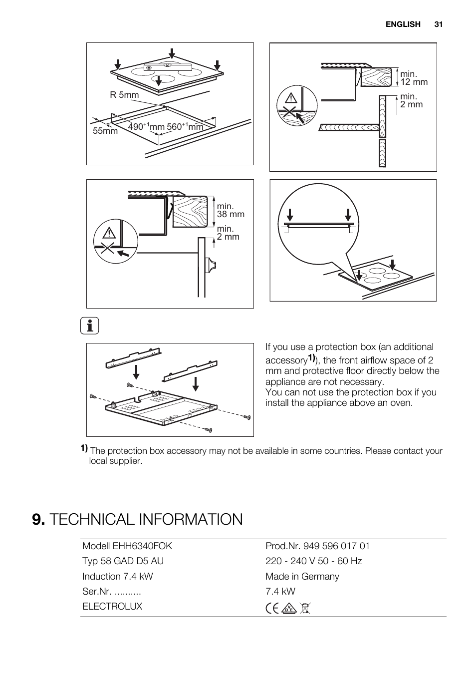 Technical information | Electrolux EHH6340FOK User Manual | Page 31 / 68