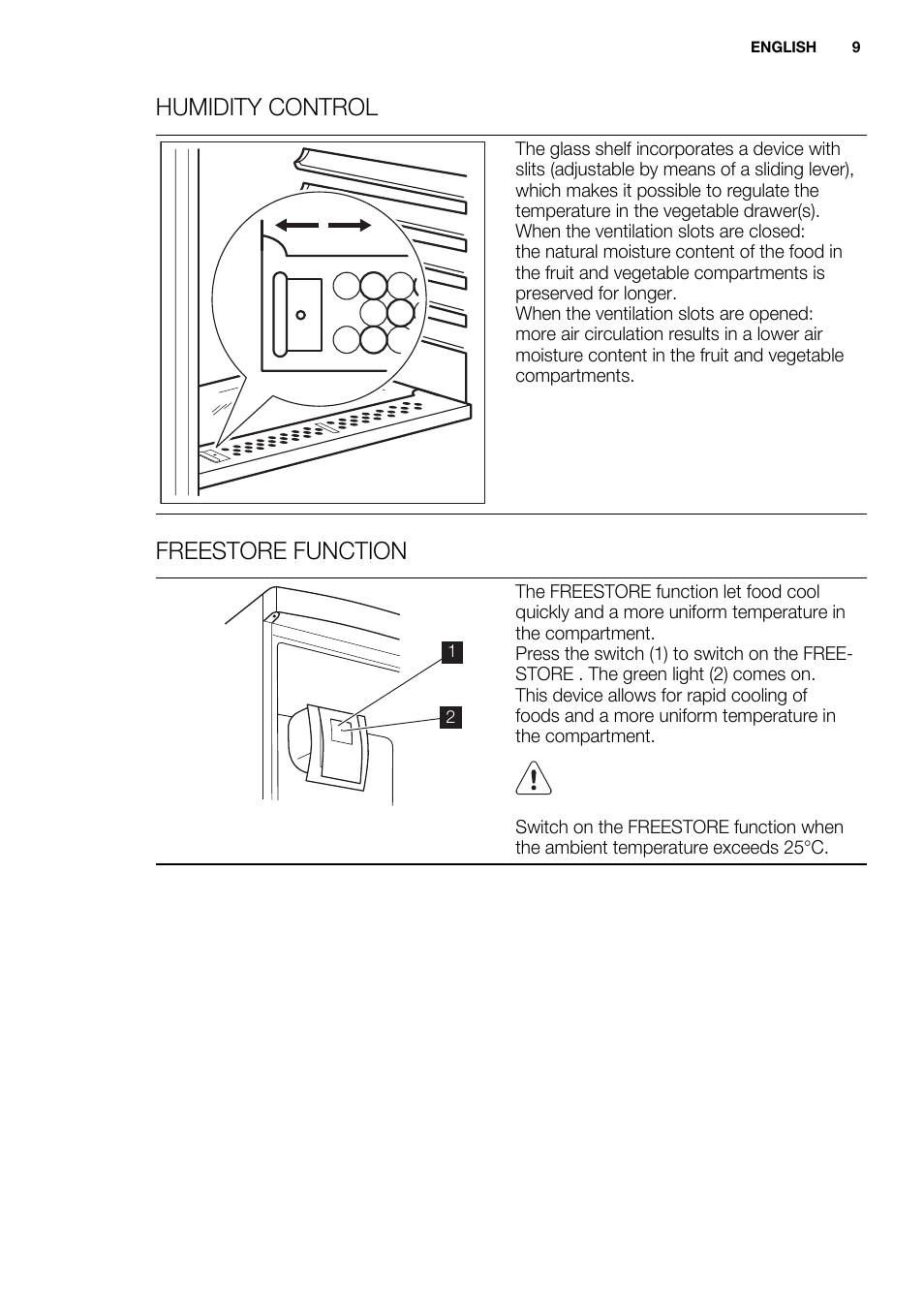 Humidity control, Freestore function | Electrolux ENN2914AOW User Manual |  Page 9 / 80