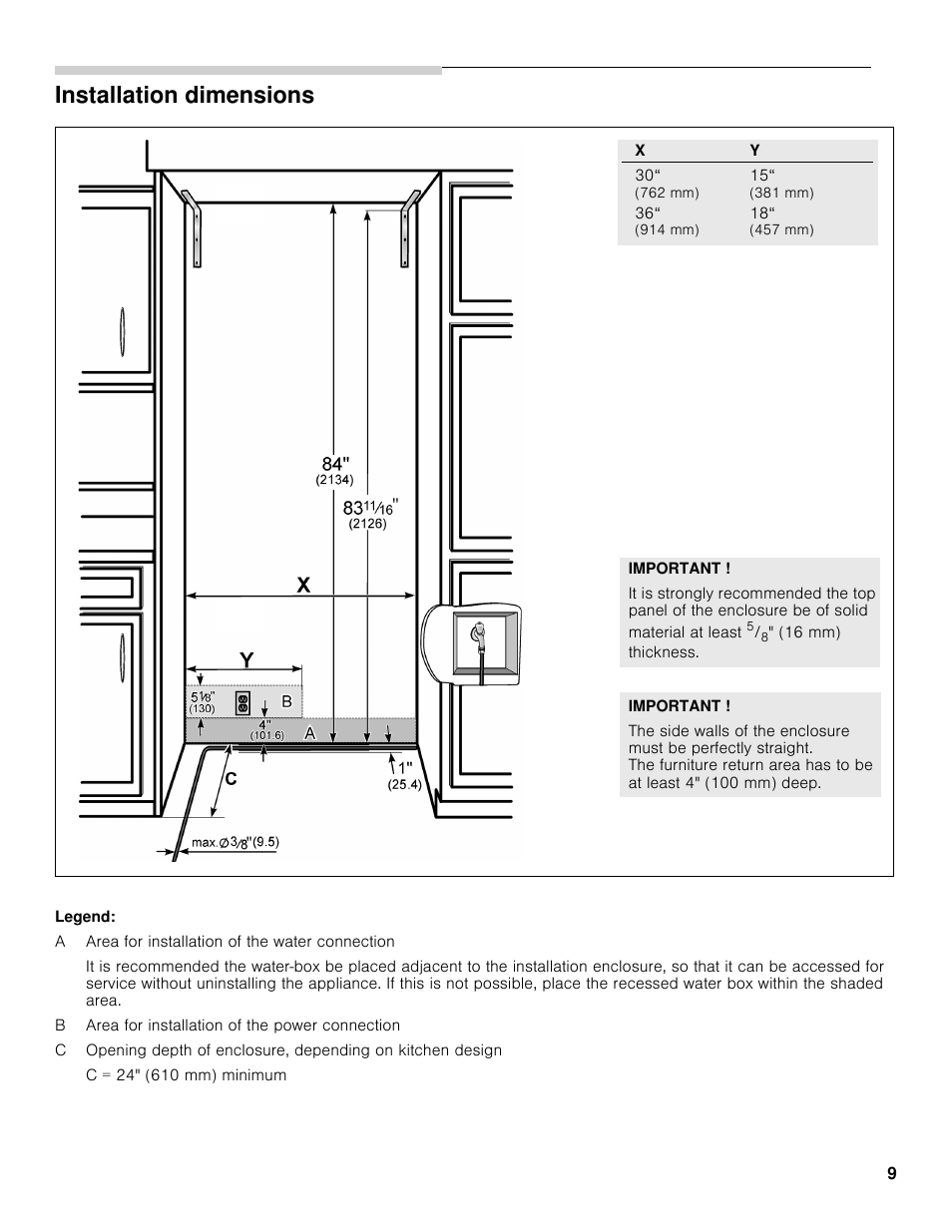 Installation dimensions Bosch B30BB830SS User Manual Page 9