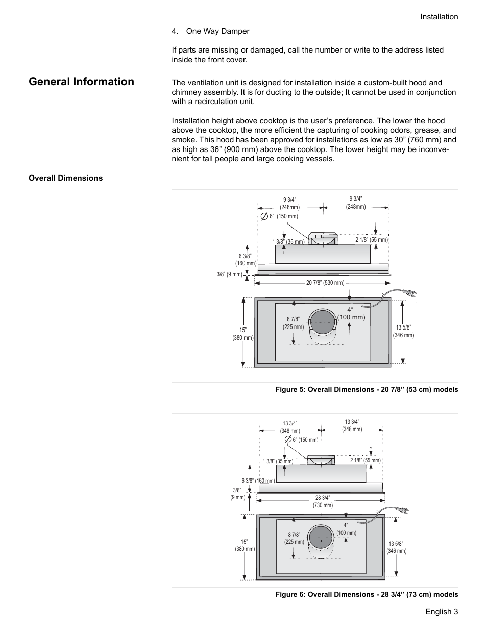 One Way Damper General Information Overall Dimensions Bosch Dhl755buc User Manual Page 5 28