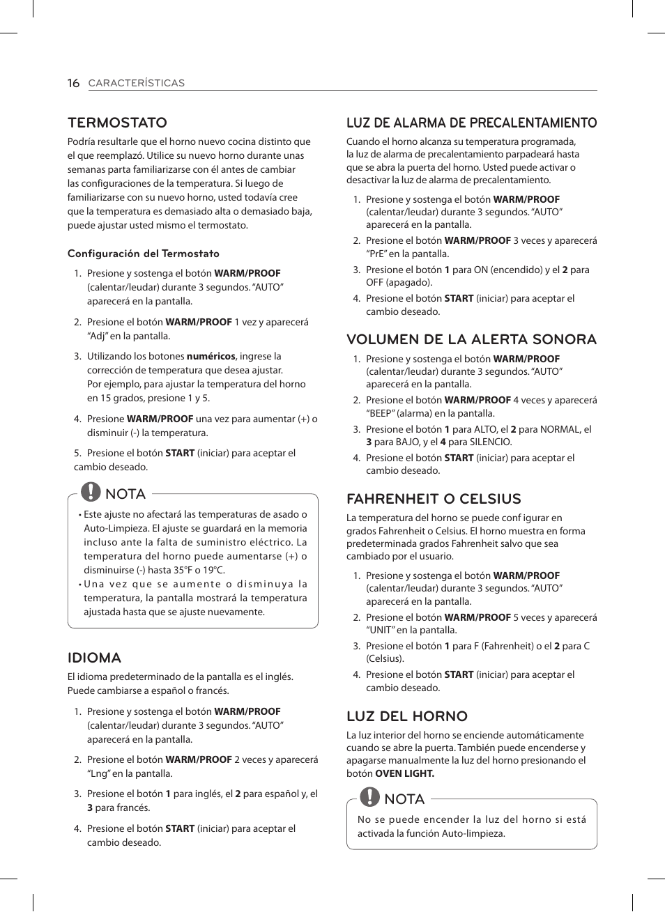 Termostato, Nota idioma, Luz de alarma de precalentamiento | LG LSE3092ST  User Manual | Page 60 / 92 | Original mode