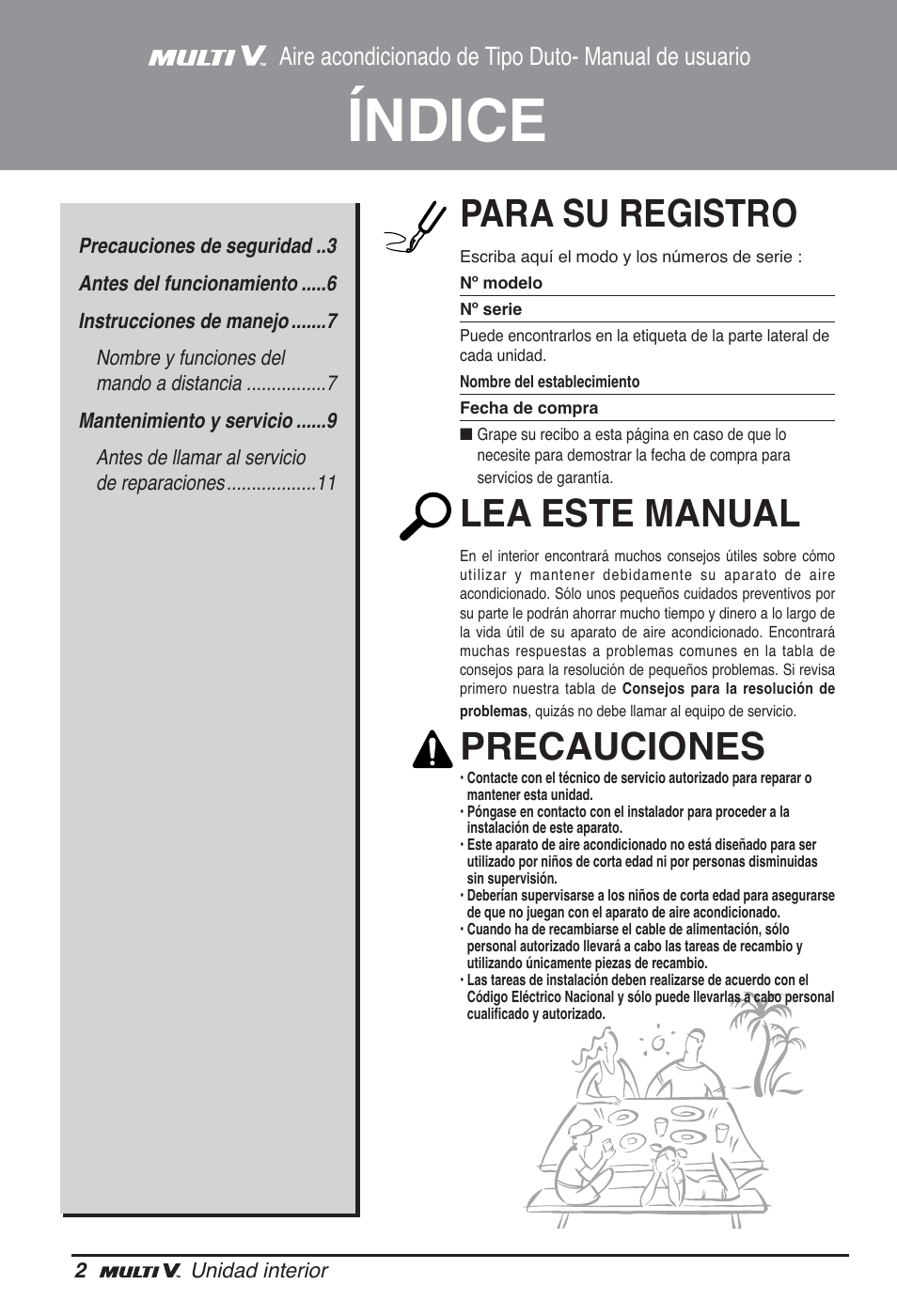 Índice, Para su registro, Lea este manual | LG ARNU12GL2G2 User Manual |  Page 22 / 91 | Original mode