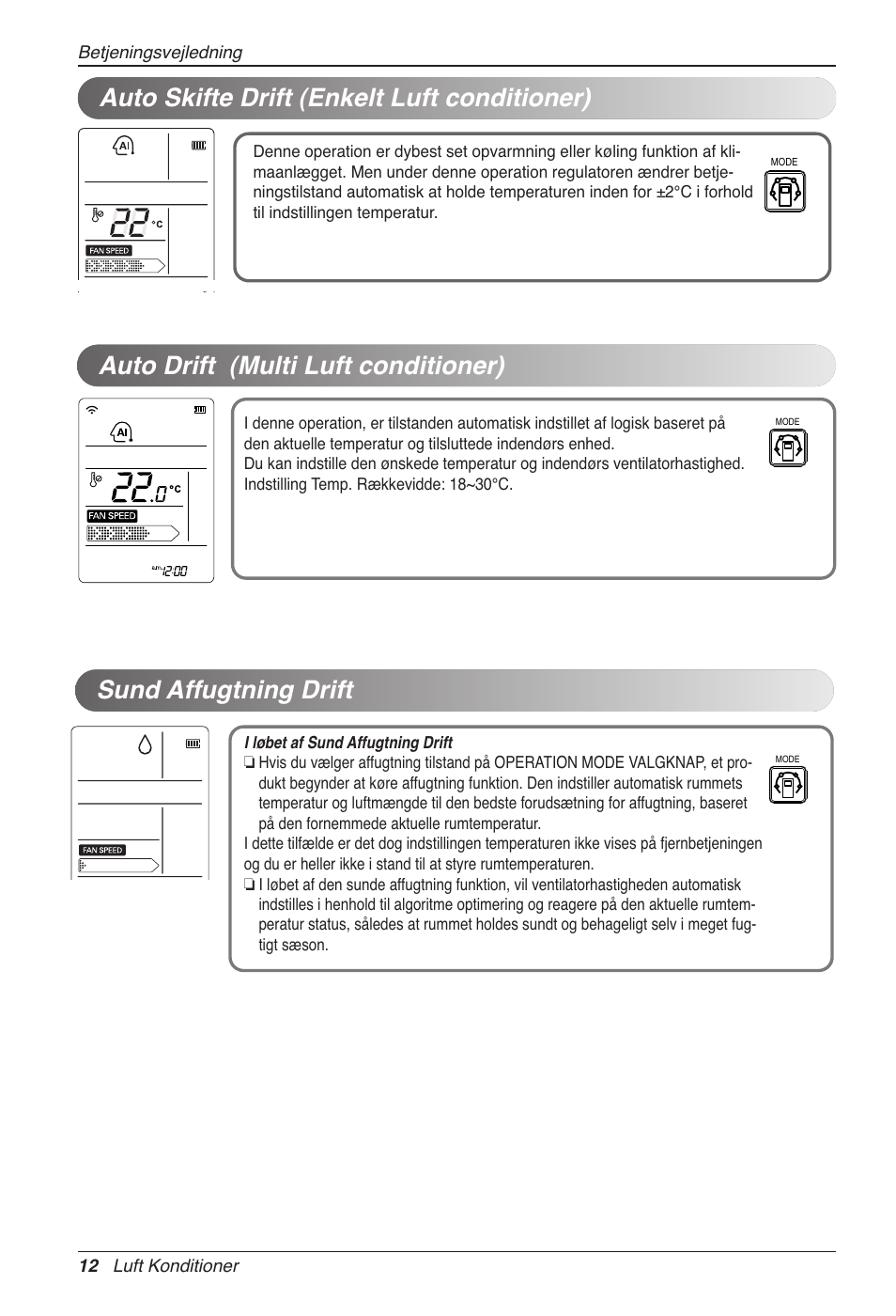 Auto skifte drift (enkelt luft conditioner) | LG CC07AWV User Manual | Page  372 / 381 | Original mode