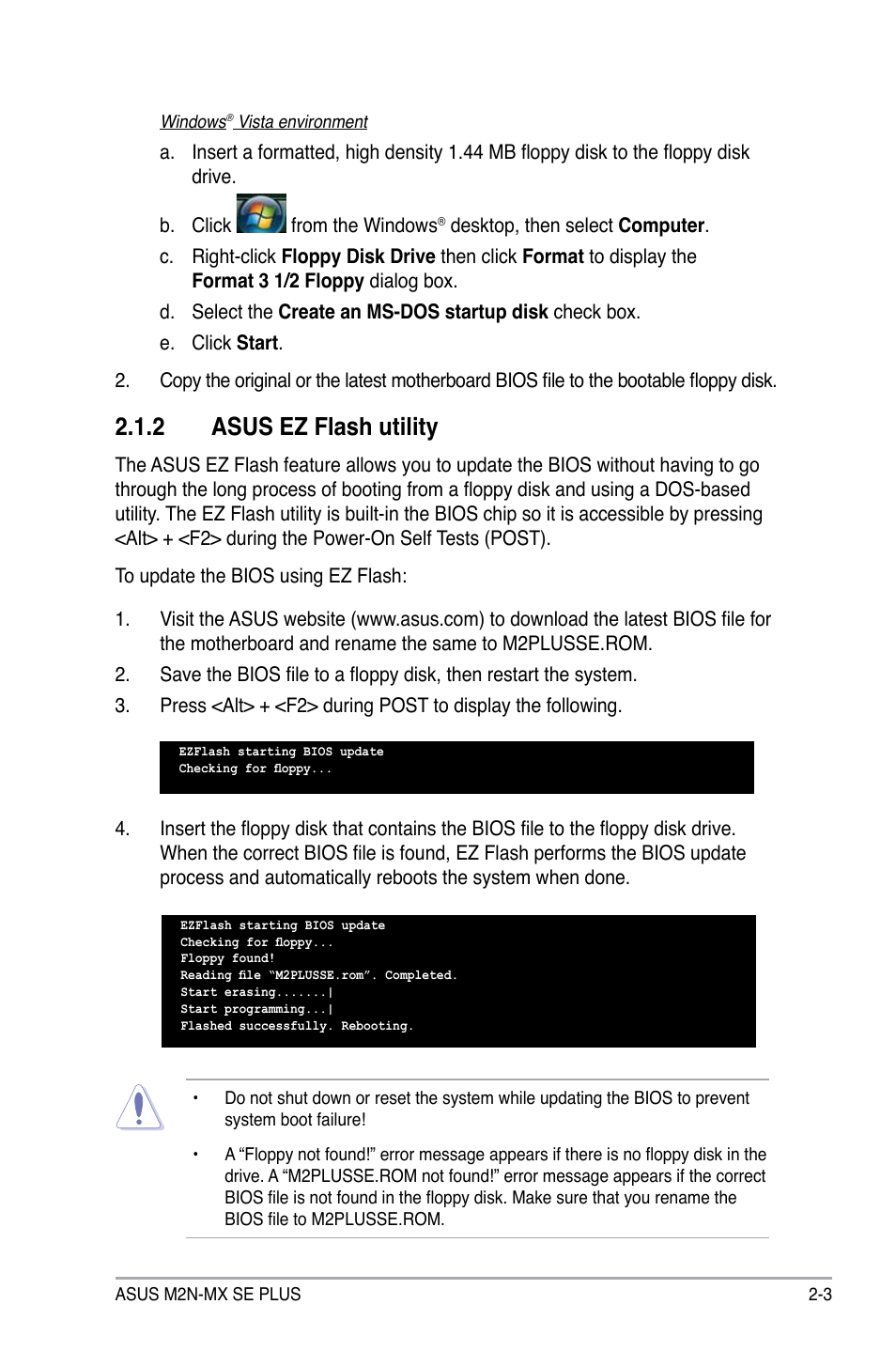 2 asus ez flash utility | Asus M2N-MX SE PLUS User Manual | Page 47 / 90