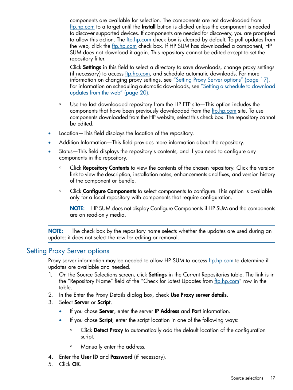 Setting proxy server options | HP Smart Update Manager (User Guide) User  Manual | Page 17 / 85
