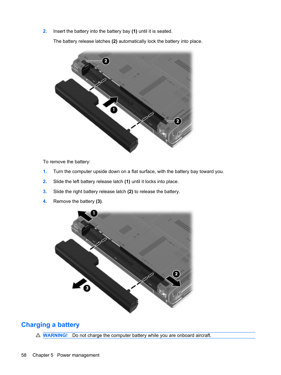 Charging a battery | HP EliteBook 2540p Notebook PC User Manual | Page 70 /  175