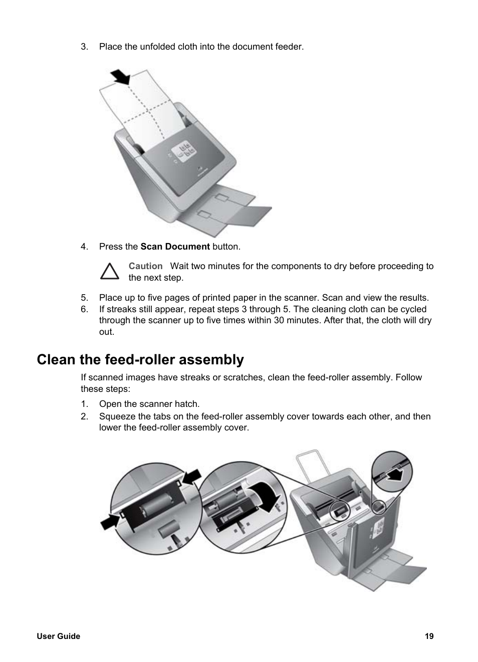 Clean the feed-roller assembly | HP Scanjet N6010 Document Sheet-feed  Scanner User Manual | Page 21 / 32