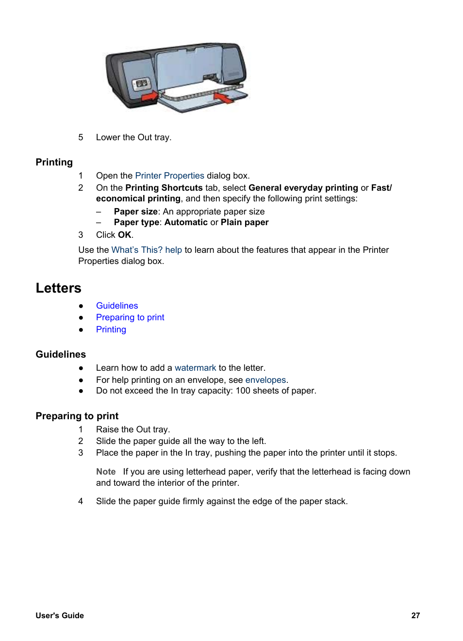 Printing, Letters, Guidelines | HP Deskjet 5740 Color Inkjet Printer