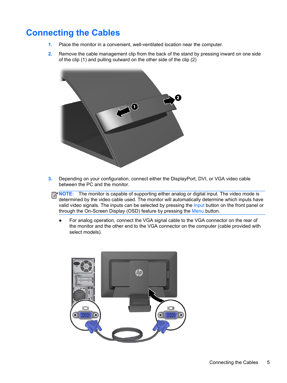 Connecting the cables | HP EliteDisplay E241i 24-in IPS LED Backlit Monitor  User Manual | Page 11 / 34