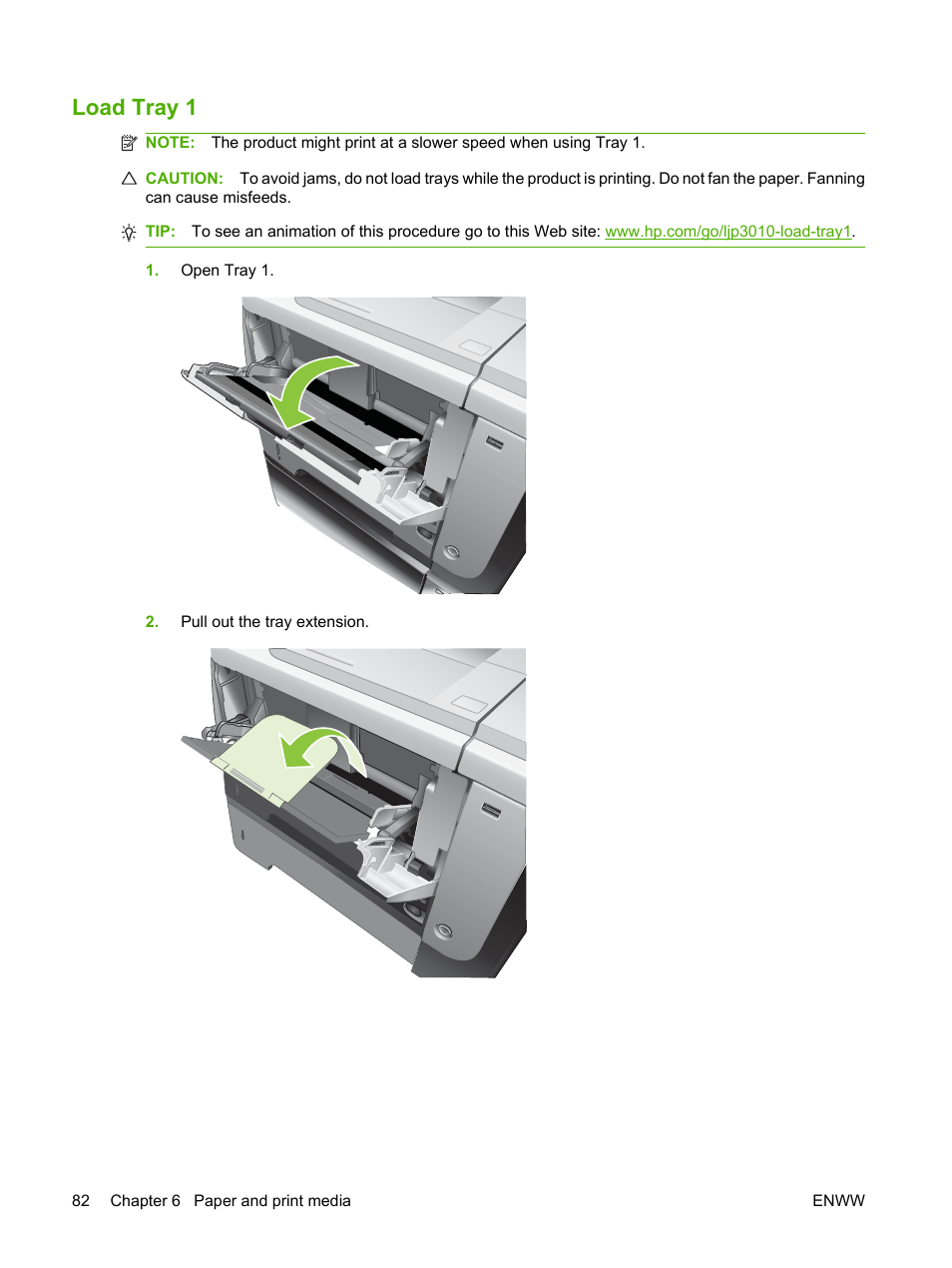 Load tray 1 | HP Laserjet p3015 User Manual | Page 94 / 246