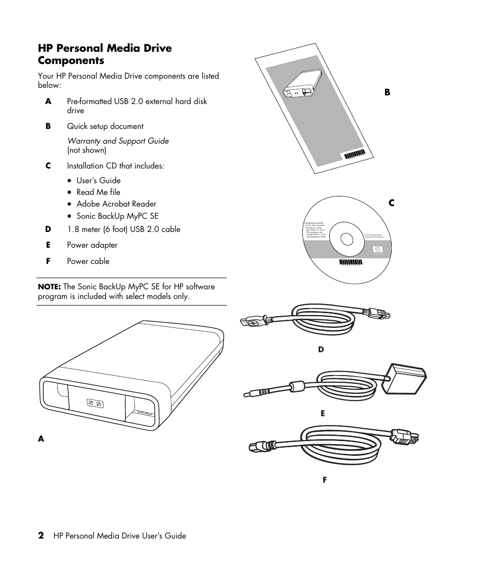 Hp personal media drive components | HP HD4000 Personal Media Drive User  Manual | Page 6 / 16