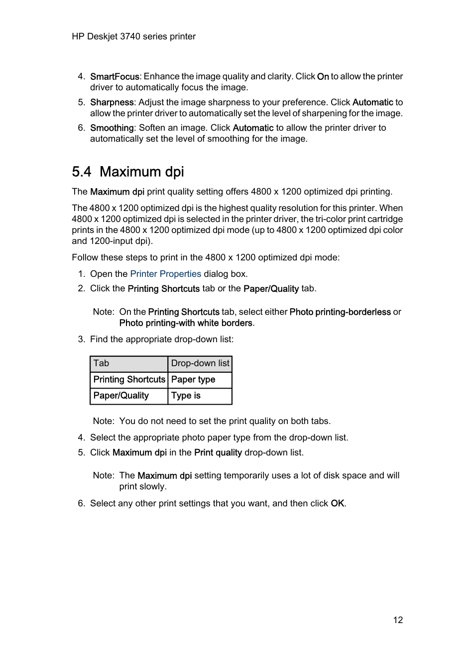 4 maximum dpi, Maximum dpi | HP Deskjet 3745 Color Inkjet Printer User  Manual | Page 12 / 73