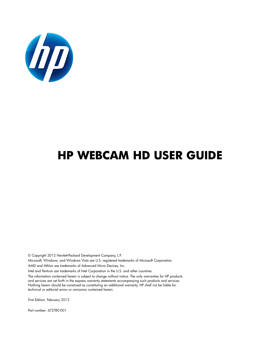 HP HD 2300 Webcam User Manual | 12 pages