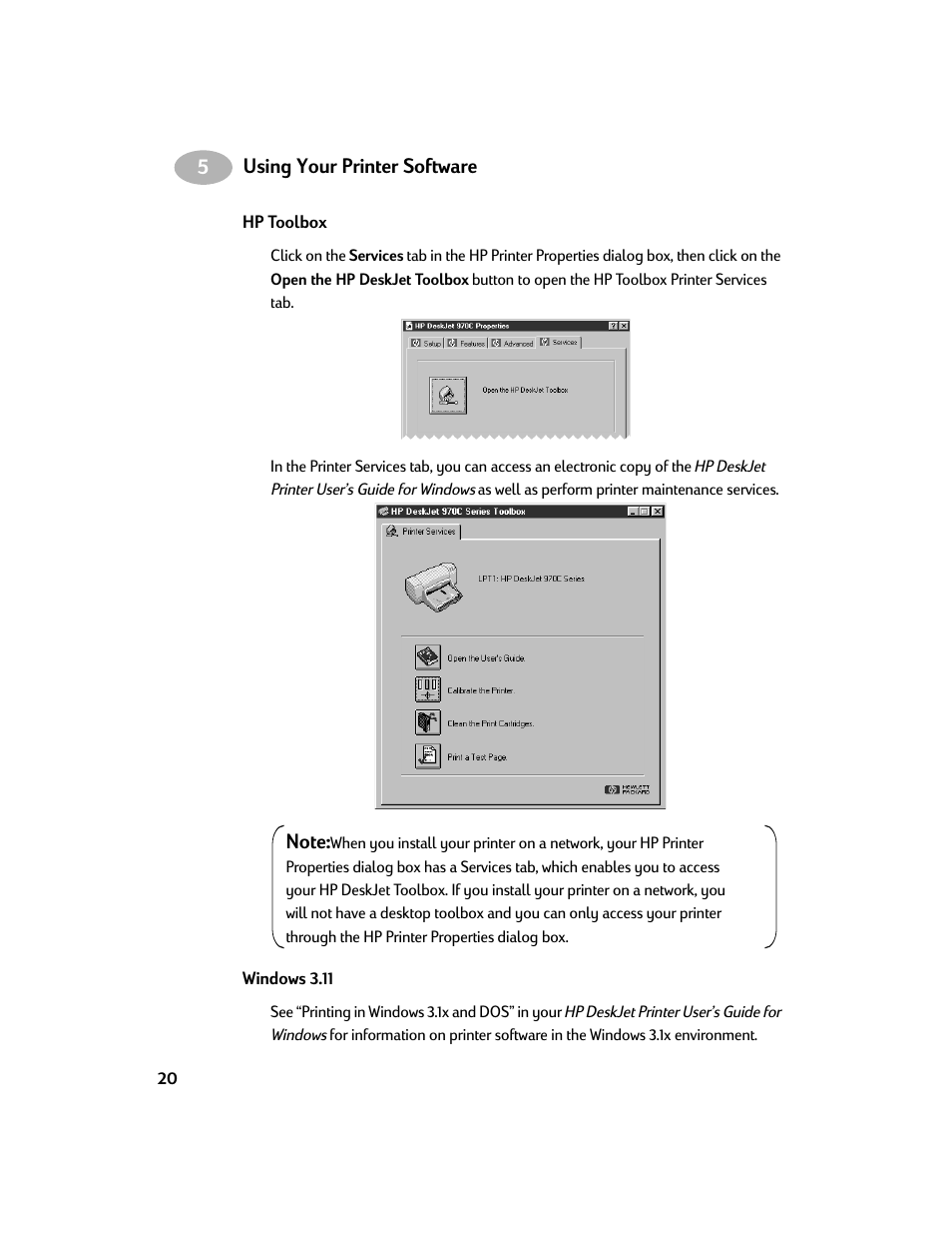 Hp toolbox windows 3.11 | HP Deskjet 970cxi Printer User Manual | Page 22 /  24 | Original mode