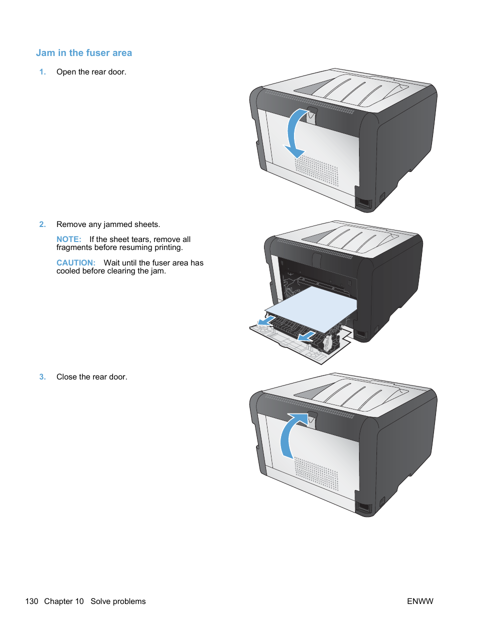 Jam in the fuser area | HP LaserJet Pro CP1525nw Color Printer User Manual  | Page 144 / 202