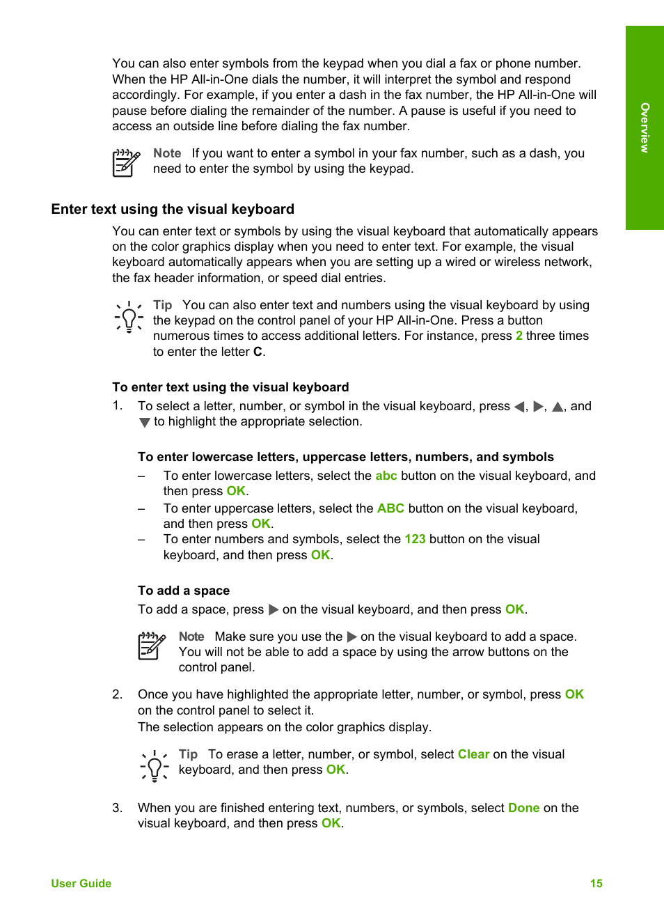 Enter text using the visual keyboard | HP Photosmart 3310 All-in-One Printer  User Manual | Page 18 / 212 | Original mode