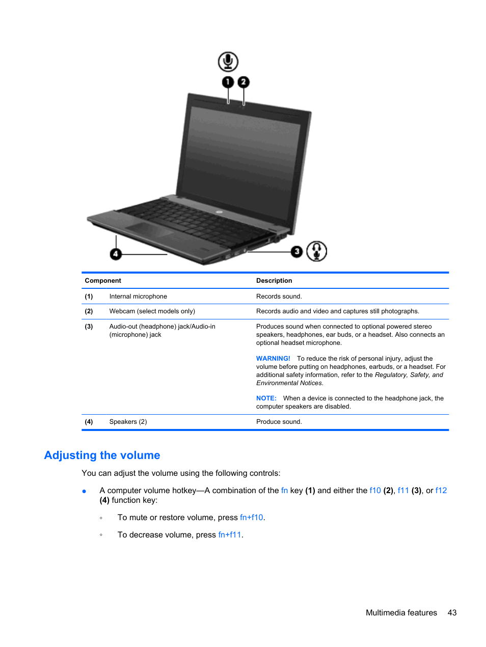 Adjusting the volume | HP ProBook 5220m Notebook PC User Manual | Page 55 /  147 | Original mode