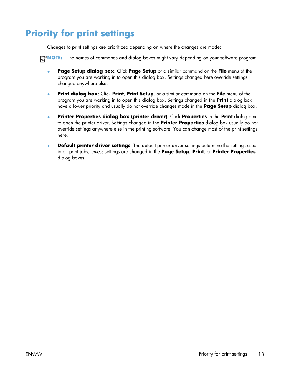 Priority for print settings | HP LASERJET PRO P1102w User Manual | Page 27  / 158 | Original mode