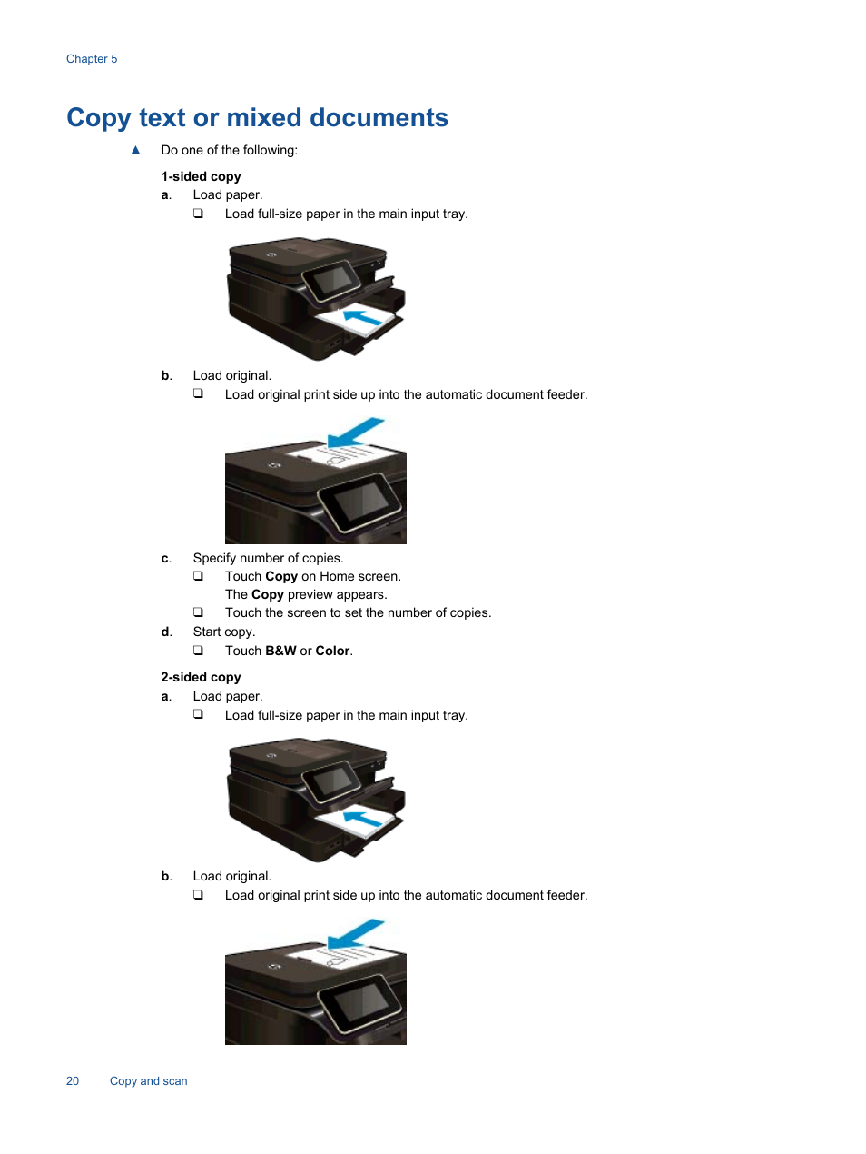 Copy text or mixed documents | HP Photosmart 7520 e-All-in-One Printer User  Manual | Page 22 / 102
