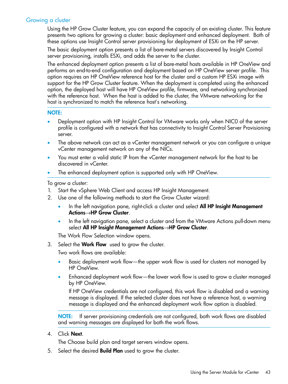 Growing a cluster | HP OneView for VMware vCenter User Manual | Page 43 /  153