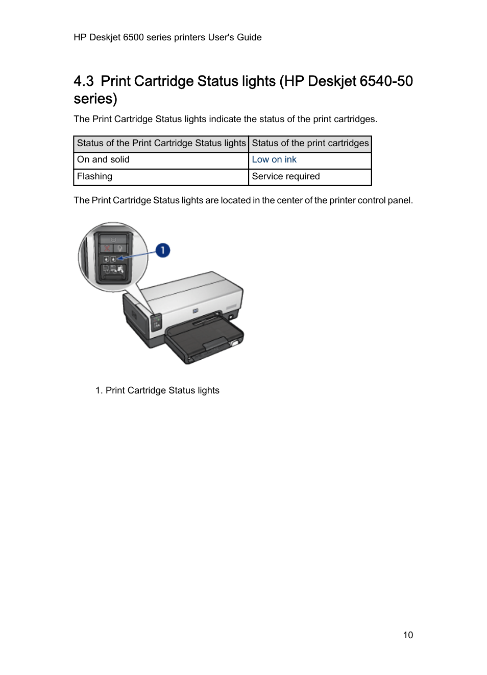 Print cartridge status lights, And a | HP Deskjet 6540 Color Inkjet Printer  User Manual | Page 10 / 195