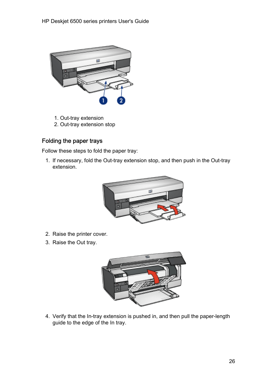 Folding the paper trays | HP Deskjet 6540 Color Inkjet Printer User Manual  | Page 26 / 195