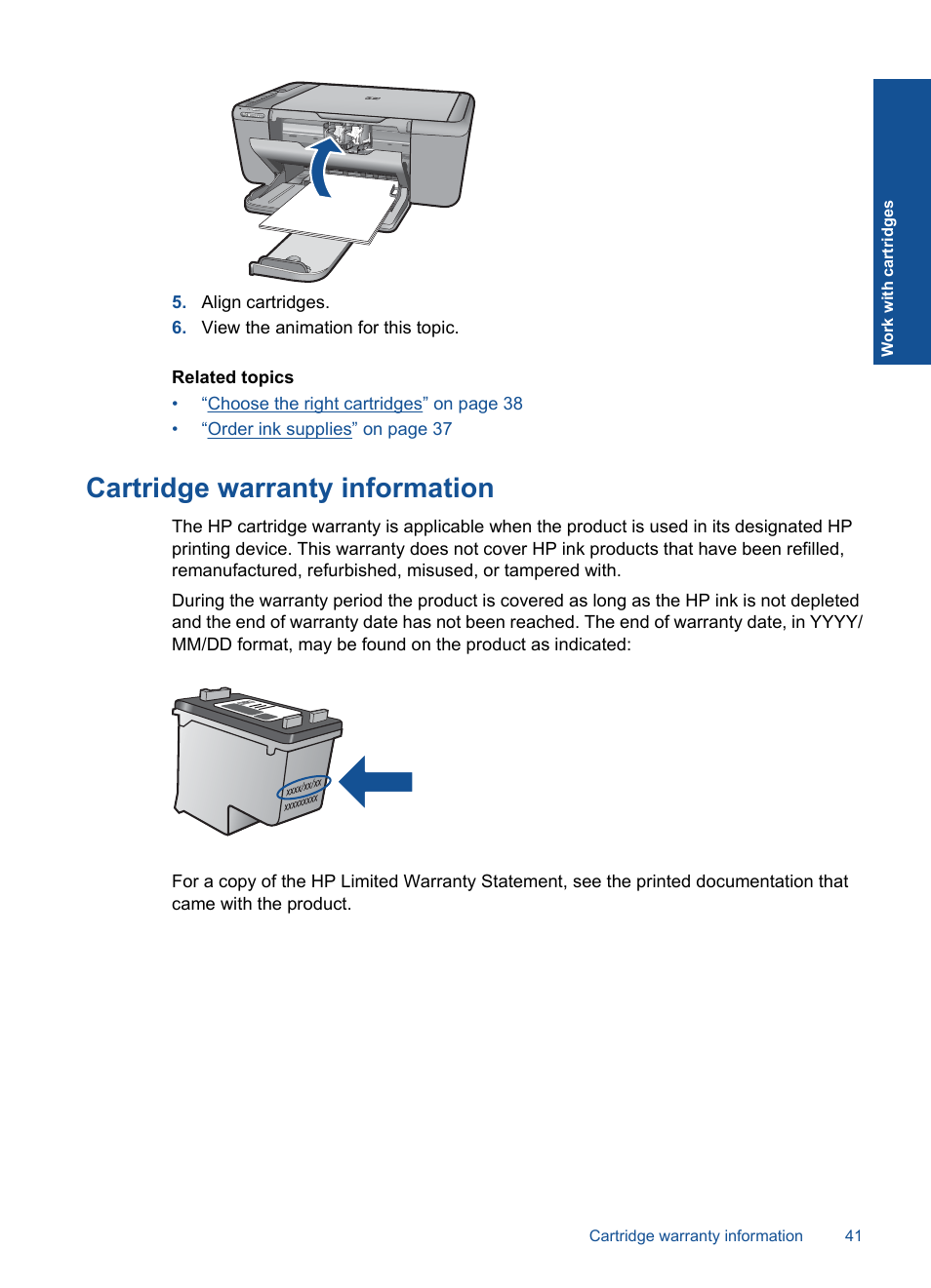 Cartridge warranty information | HP Deskjet F4580 All-in-One Printer User  Manual | Page 44 / 77 | Original mode