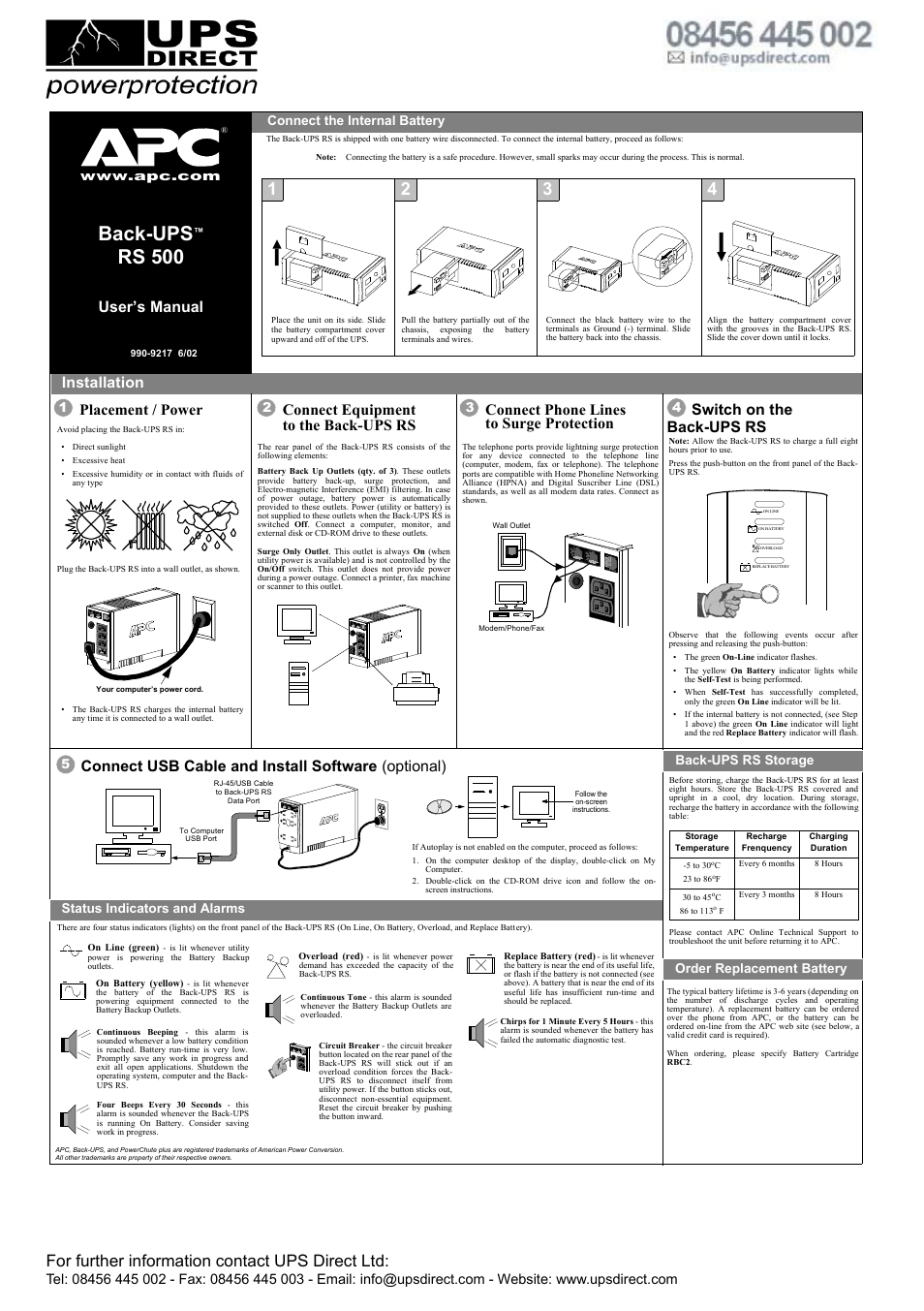 APC RS 500 User Manual | 2 pages