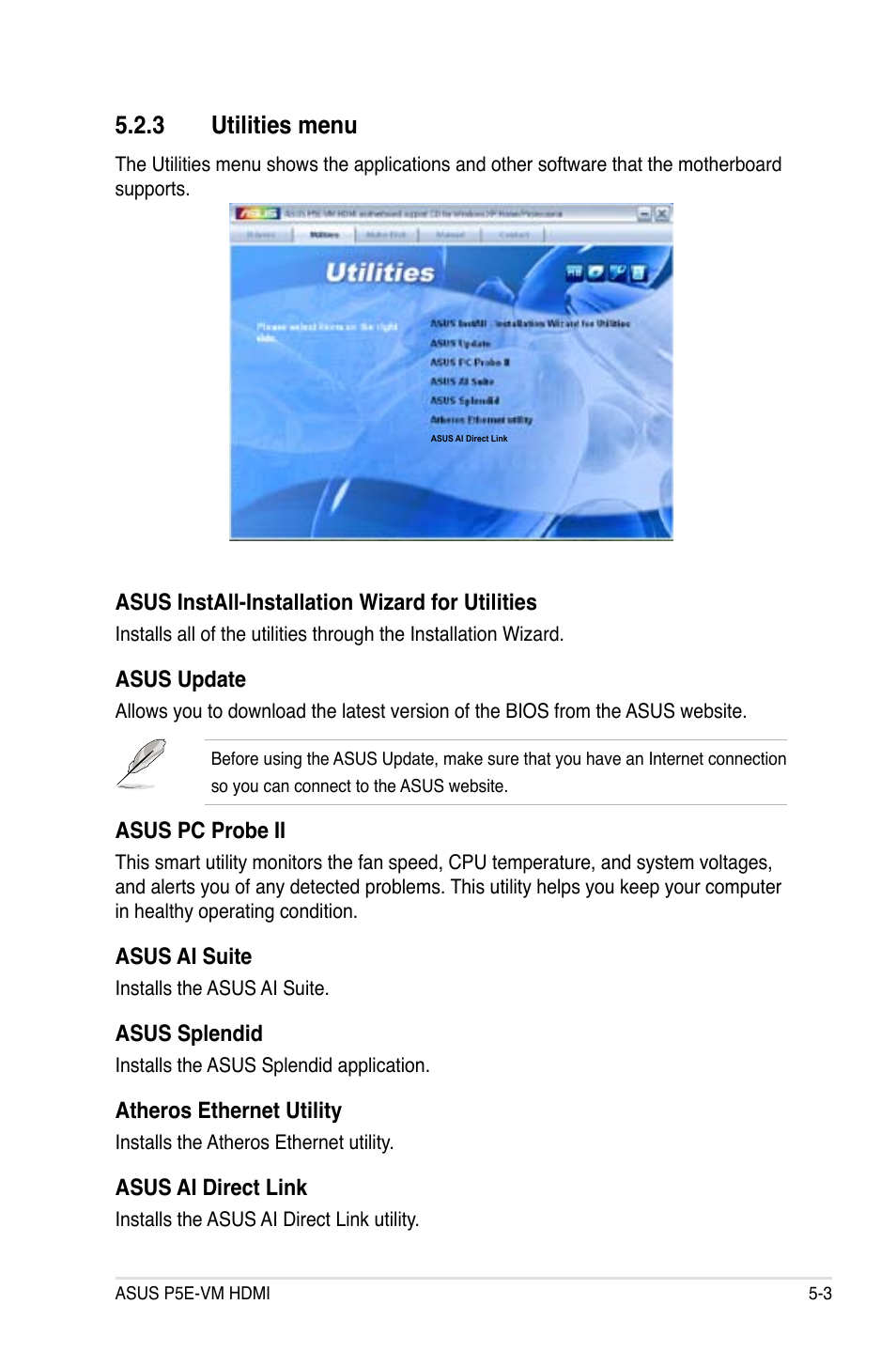 3 utilities menu | Asus P5E-VM HDMI User Manual | Page 109 / 156