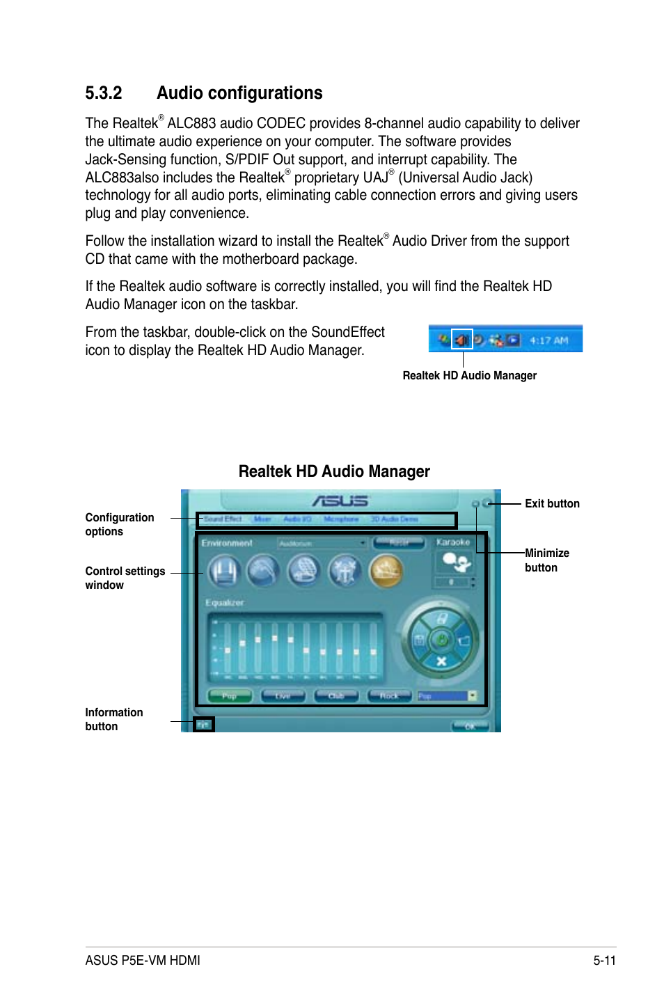 2 audio configurations, Realtek hd audio manager | Asus P5E-VM HDMI User  Manual | Page 117 / 156 | Original mode