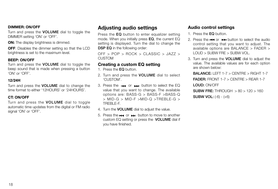 Adjusting audio settings | Pure Highway H260DBi User Manual | Page 18 / 28  | Original mode