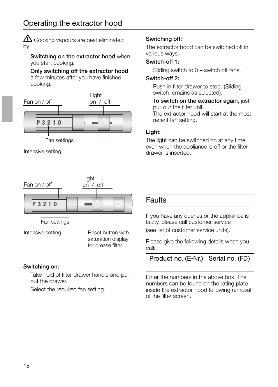 Operating the extractor hood, Faults | Siemens LI44630 User Manual | Page  18 / 100