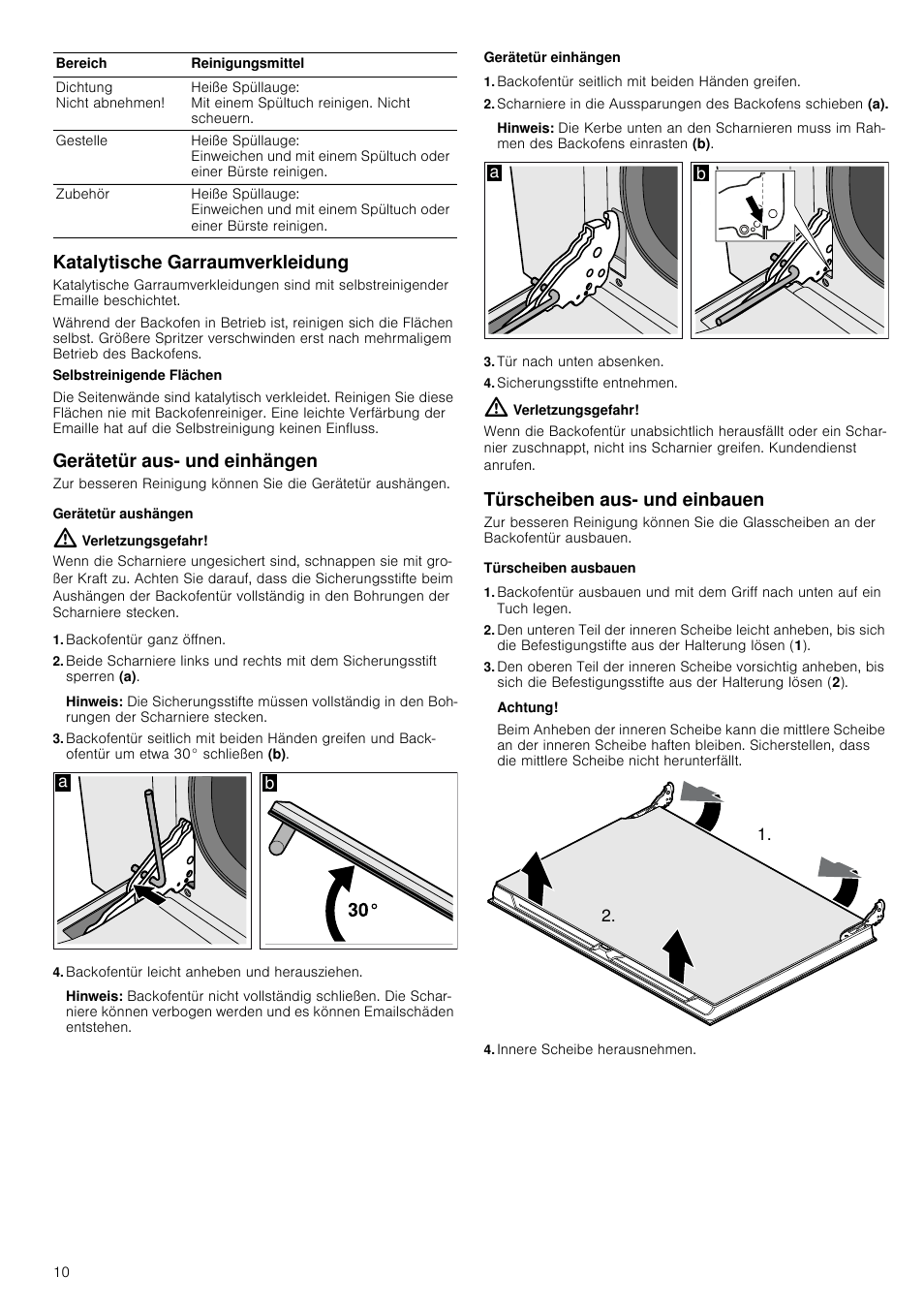 Katalytische garraumverkleidung, Gerätetür aus- und einhängen, Gerätetür  aushängen | Siemens HV541ANS0 User Manual | Page 10 / 72