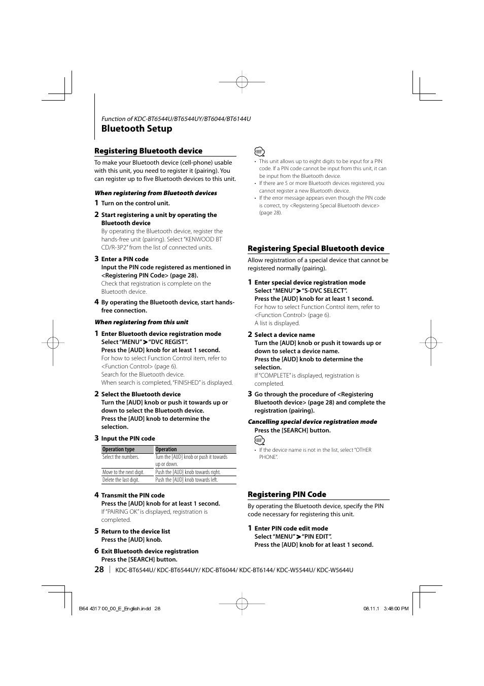 Bluetooth setup | Kenwood KDC-BT6544U User Manual | Page 28 / 48 | Original  mode