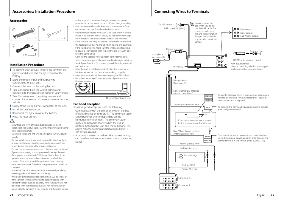 Accessories/ installation procedure, Connecting wires to terminals | Kenwood  KDC-BT92SD User Manual | Page 36 / 41 | Original mode