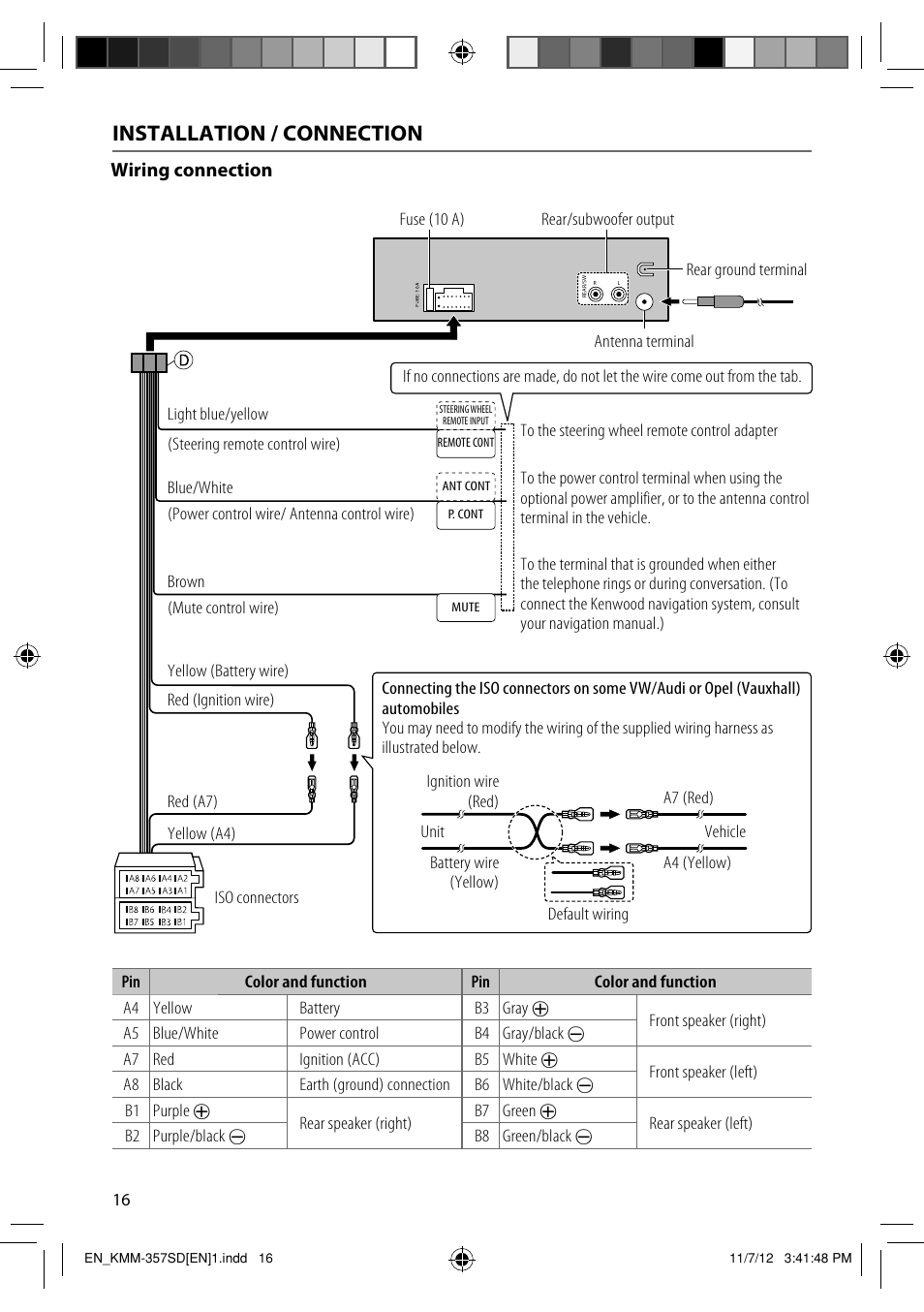 Installation / connection | Kenwood KMM-257 User Manual | Page 18 / 19 |  Original mode