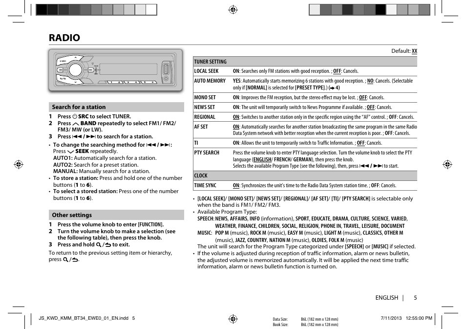 Radio | Kenwood KMM-BT34 User Manual | Page 7 / 21 | Original mode