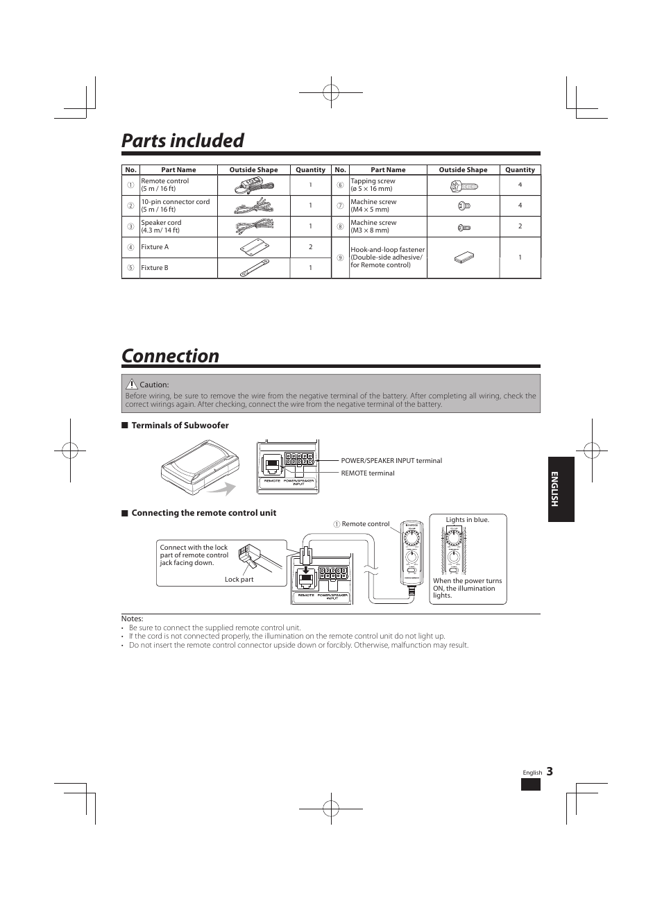 Parts included, Connection | Kenwood KSC-SW11 User Manual | Page 3 / 9 |  Original mode