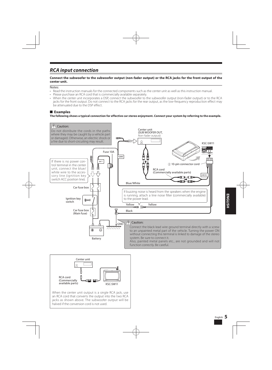 Rca input connection p | Kenwood KSC-SW11 User Manual | Page 5 / 9