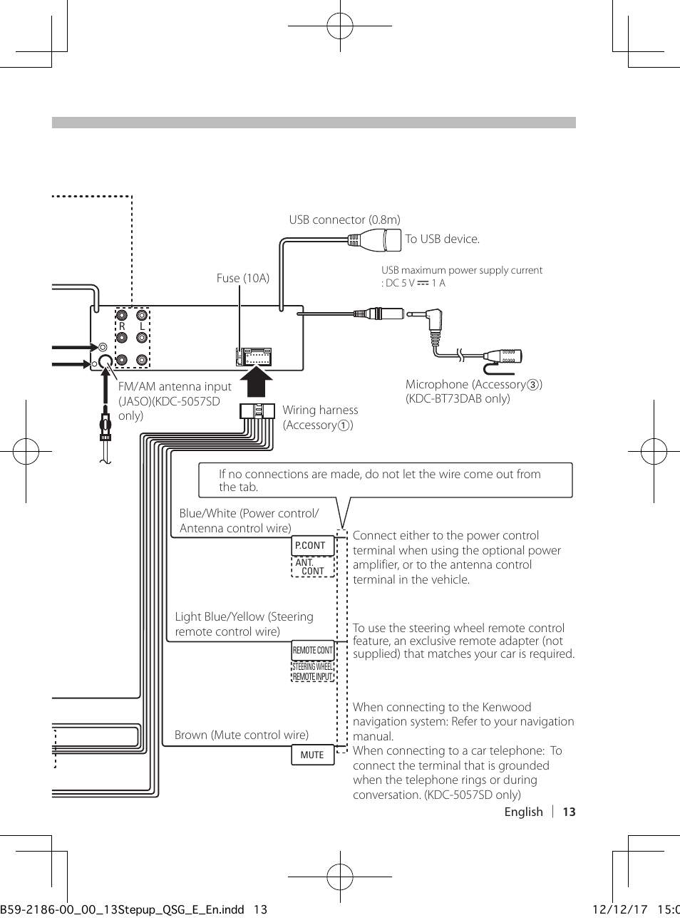 Connecting wires to terminals | Kenwood KDC-BT53U User Manual | Page 13 / 20
