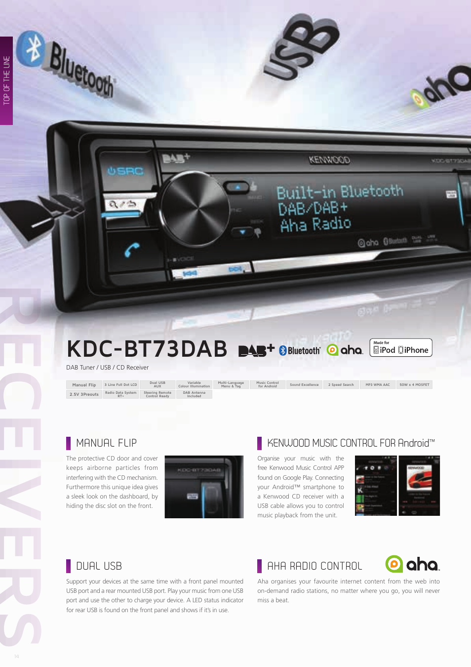Kdc-bt73dab, Aha radio control, Kenwood music control for android | Kenwood  CAW-CKIMVW1 User Manual | Page 14 / 36
