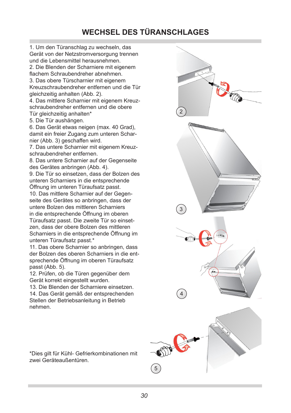 Wechsel des türanschlages | AMICA EGS 16163 DE User Manual | Page 30 / 164