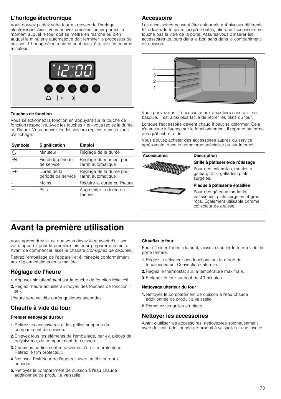 L'horloge électronique, Touches de fonction, Accessoire | Siemens HB933R51  User Manual | Page 72 / 160